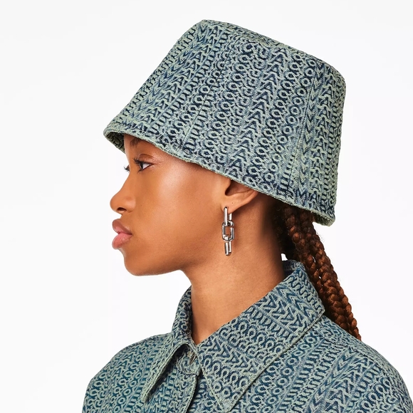 MARC JACOBS THE WASHED MONOGRAM DENIM BUCKET HAT SIZE 62(M/L) - Picture 3 of 15